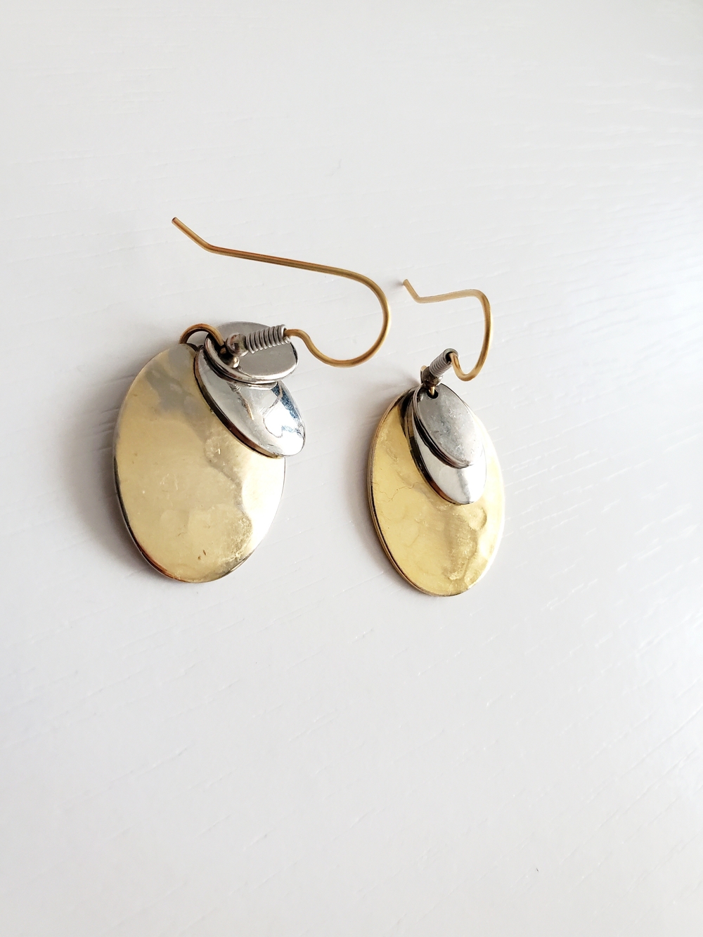 Two-Tone Oval Drop Earrings - Gold & Silver